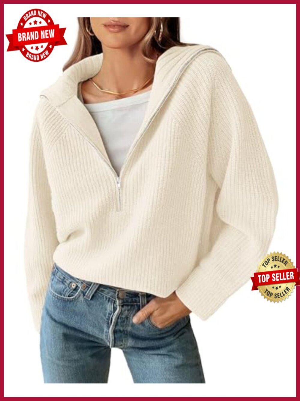 BTFBM Rib Knit V Neck Quarter Zip Pullover Sweater Long Sleeve